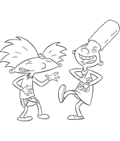 A coloring page of hey arnold